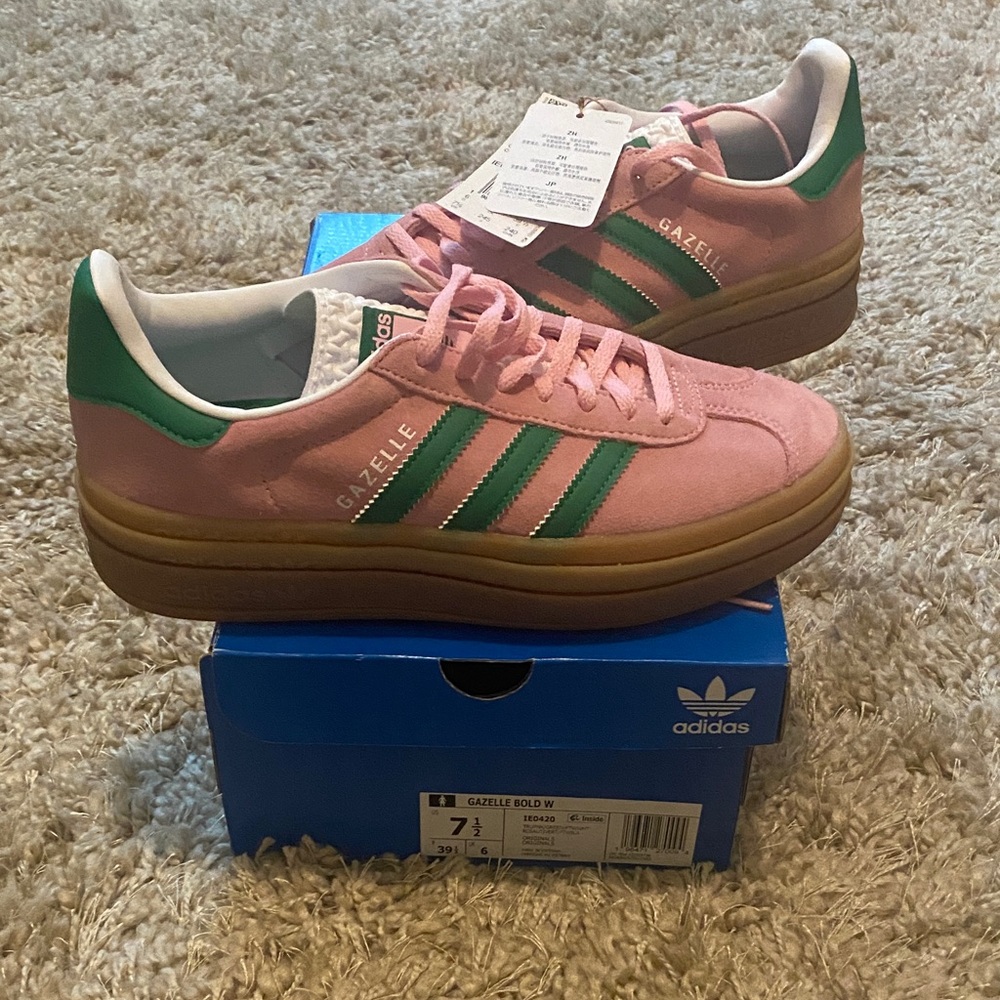 Adidas Gazelle Bold Pink with Green Stripes